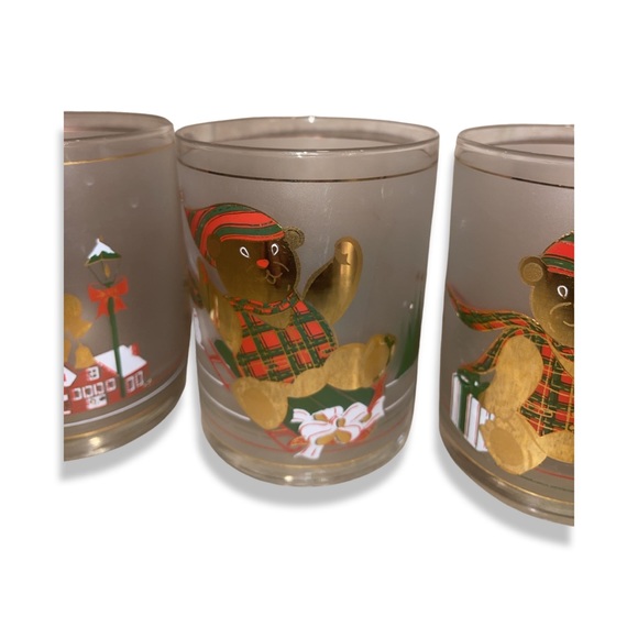 Culver Rocks Set of 4 Christmas Bear: High Ball Glasses: Frosted: 22 KT Gold Rim - Picture 4 of 8